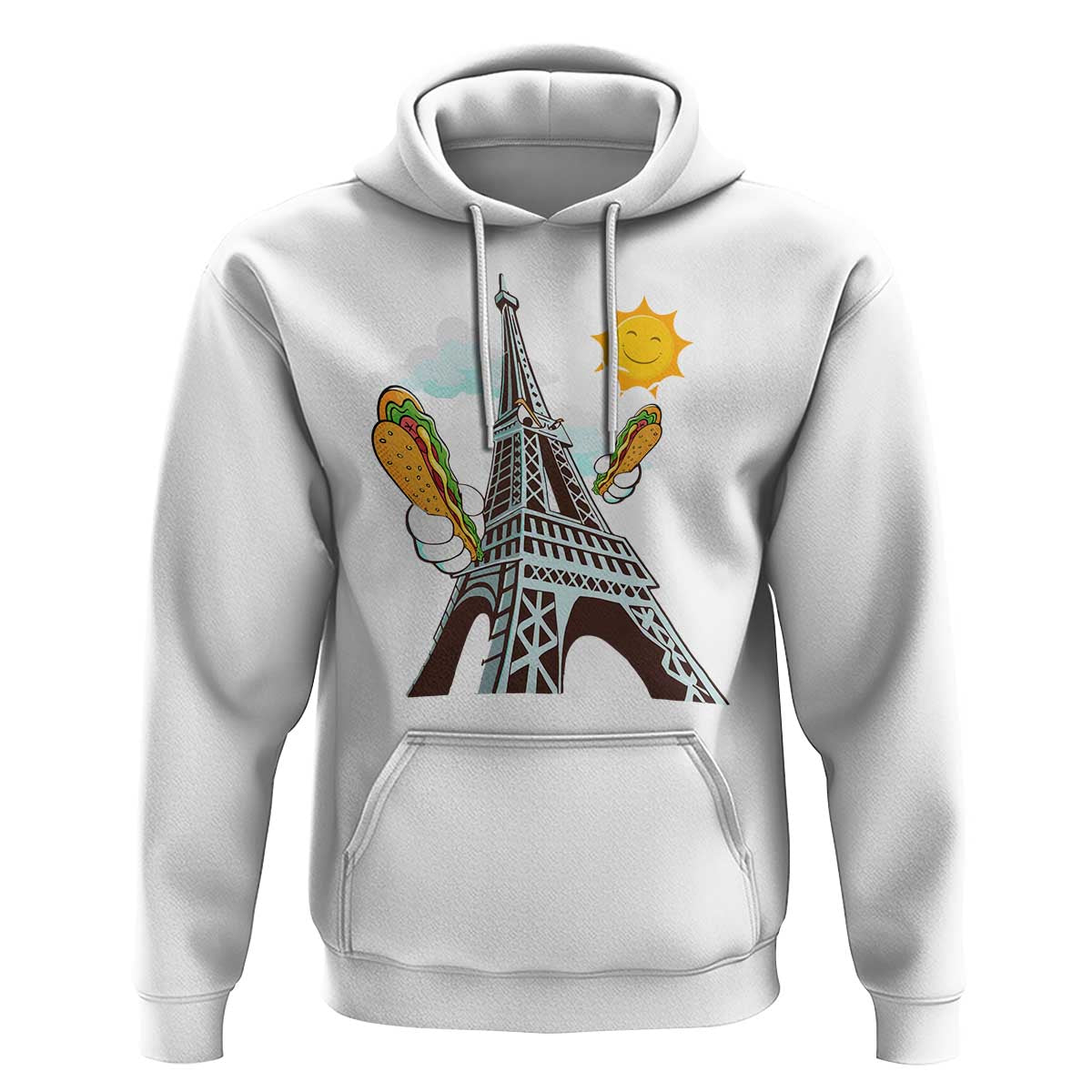 Funny French-American Heritage Month Hoodie Cute Hotdog Eiffel Tower - Wonder Print Shop