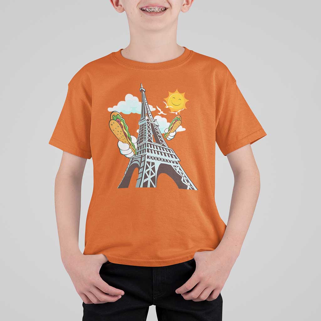 Funny French-American Heritage Month T Shirt For Kid Cute Hotdog Eiffel Tower - Wonder Print Shop