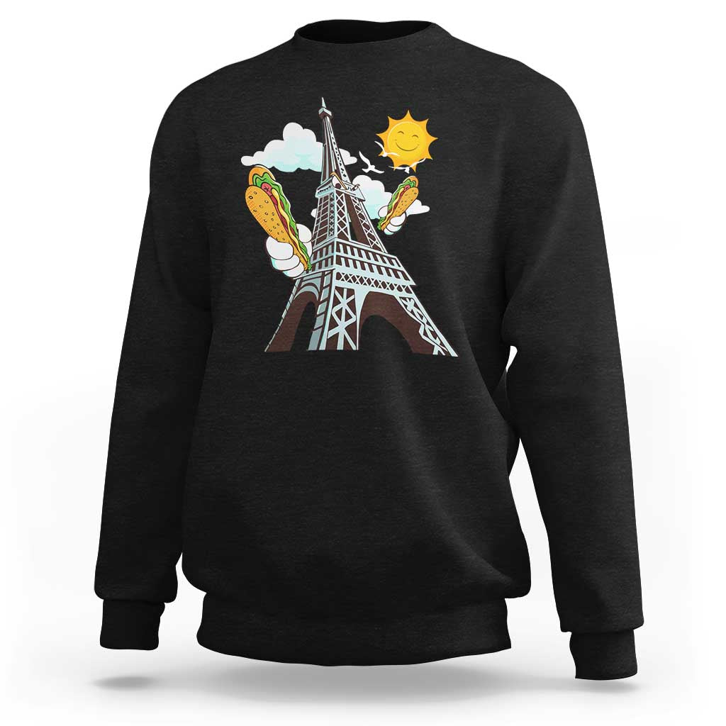 Funny French-American Heritage Month Sweatshirt Cute Hotdog Eiffel Tower - Wonder Print Shop