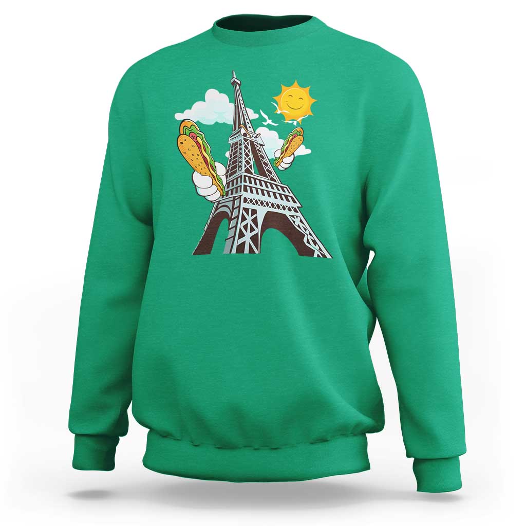 Funny French-American Heritage Month Sweatshirt Cute Hotdog Eiffel Tower - Wonder Print Shop