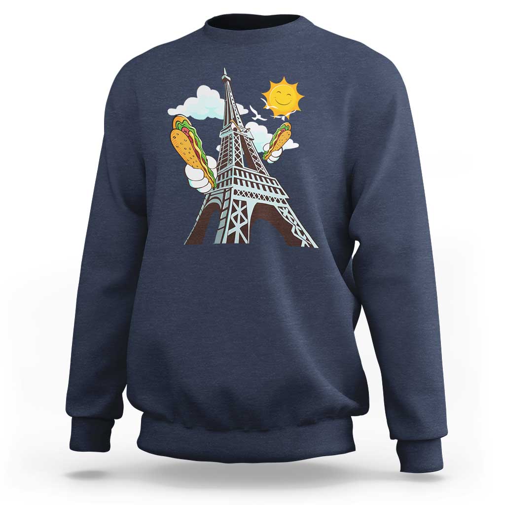 Funny French-American Heritage Month Sweatshirt Cute Hotdog Eiffel Tower - Wonder Print Shop