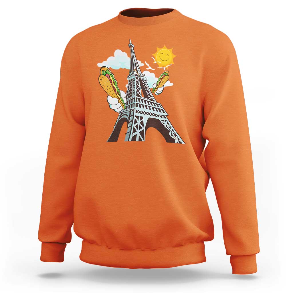Funny French-American Heritage Month Sweatshirt Cute Hotdog Eiffel Tower - Wonder Print Shop