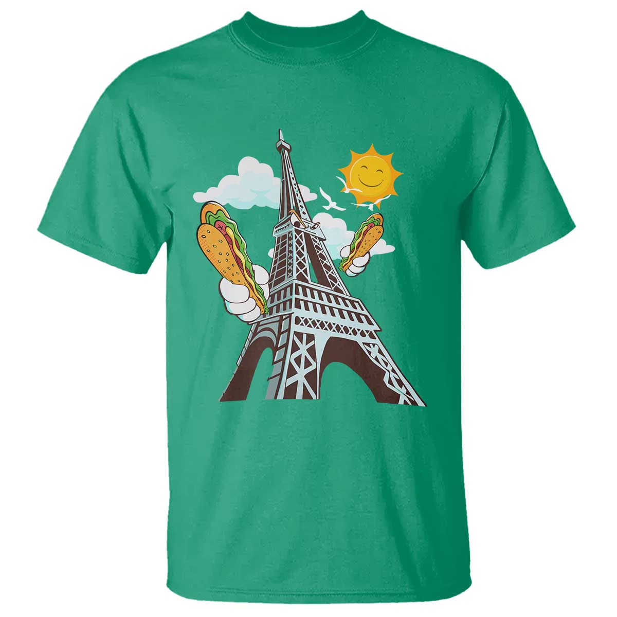 Funny French-American Heritage Month T Shirt Cute Hotdog Eiffel Tower - Wonder Print Shop