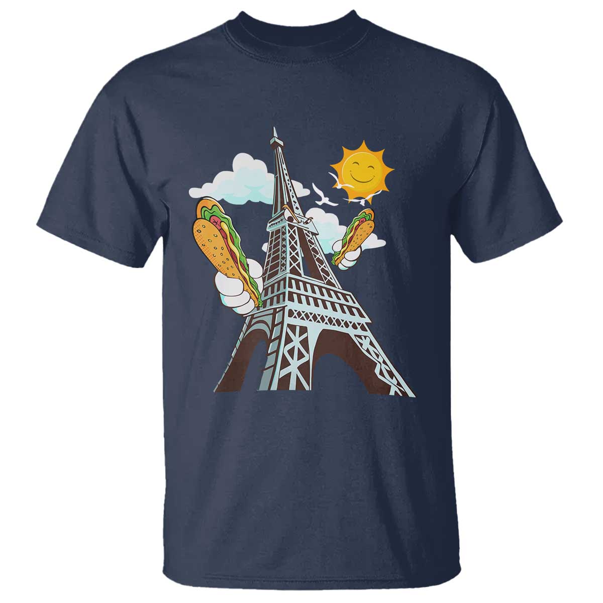 Funny French-American Heritage Month T Shirt Cute Hotdog Eiffel Tower - Wonder Print Shop
