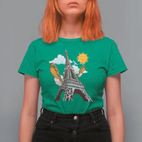 Funny French-American Heritage Month T Shirt For Women Cute Hotdog Eiffel Tower - Wonder Print Shop