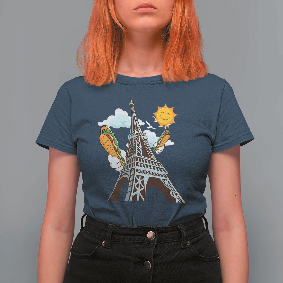 Funny French-American Heritage Month T Shirt For Women Cute Hotdog Eiffel Tower - Wonder Print Shop