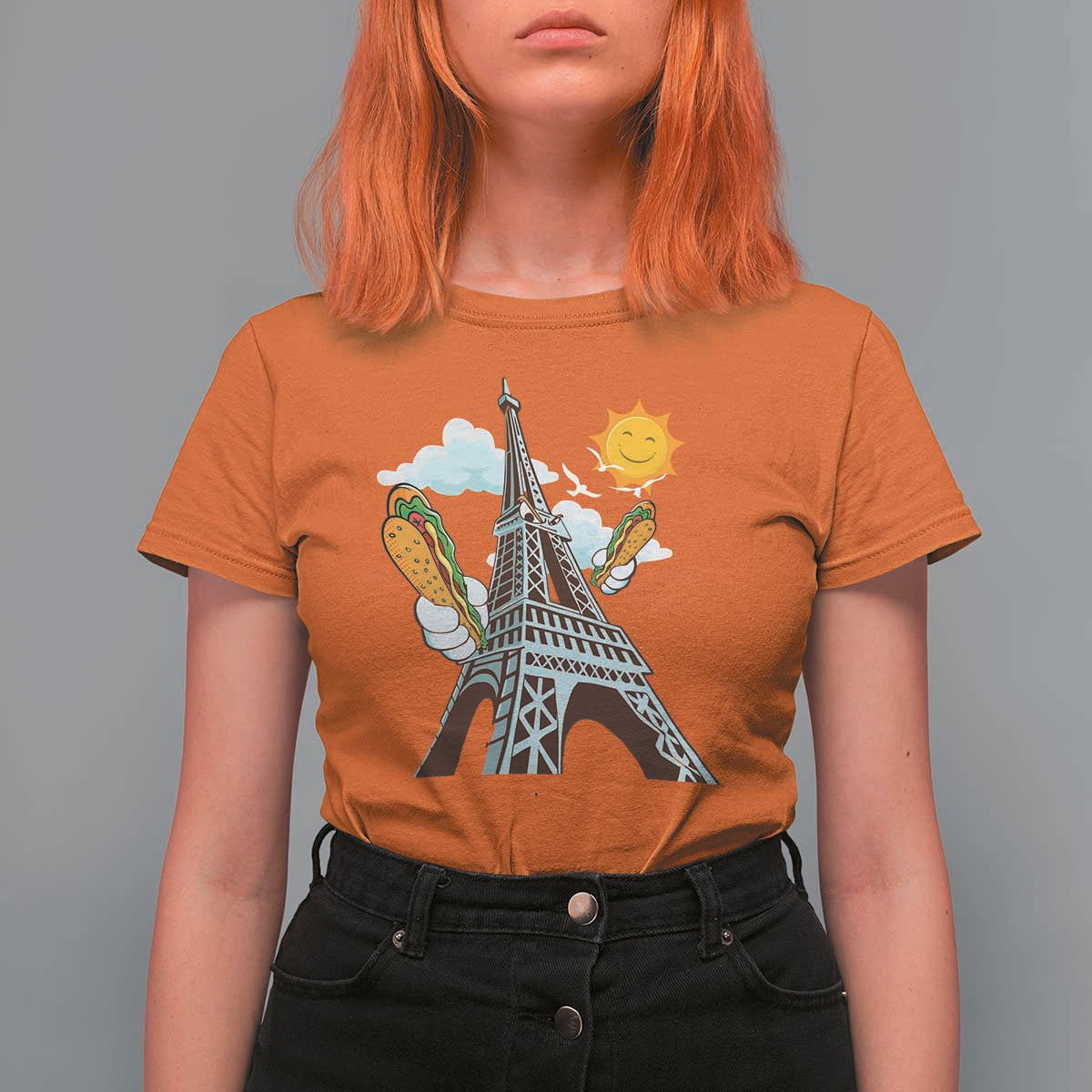 Funny French-American Heritage Month T Shirt For Women Cute Hotdog Eiffel Tower - Wonder Print Shop