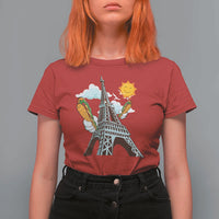 Funny French-American Heritage Month T Shirt For Women Cute Hotdog Eiffel Tower - Wonder Print Shop