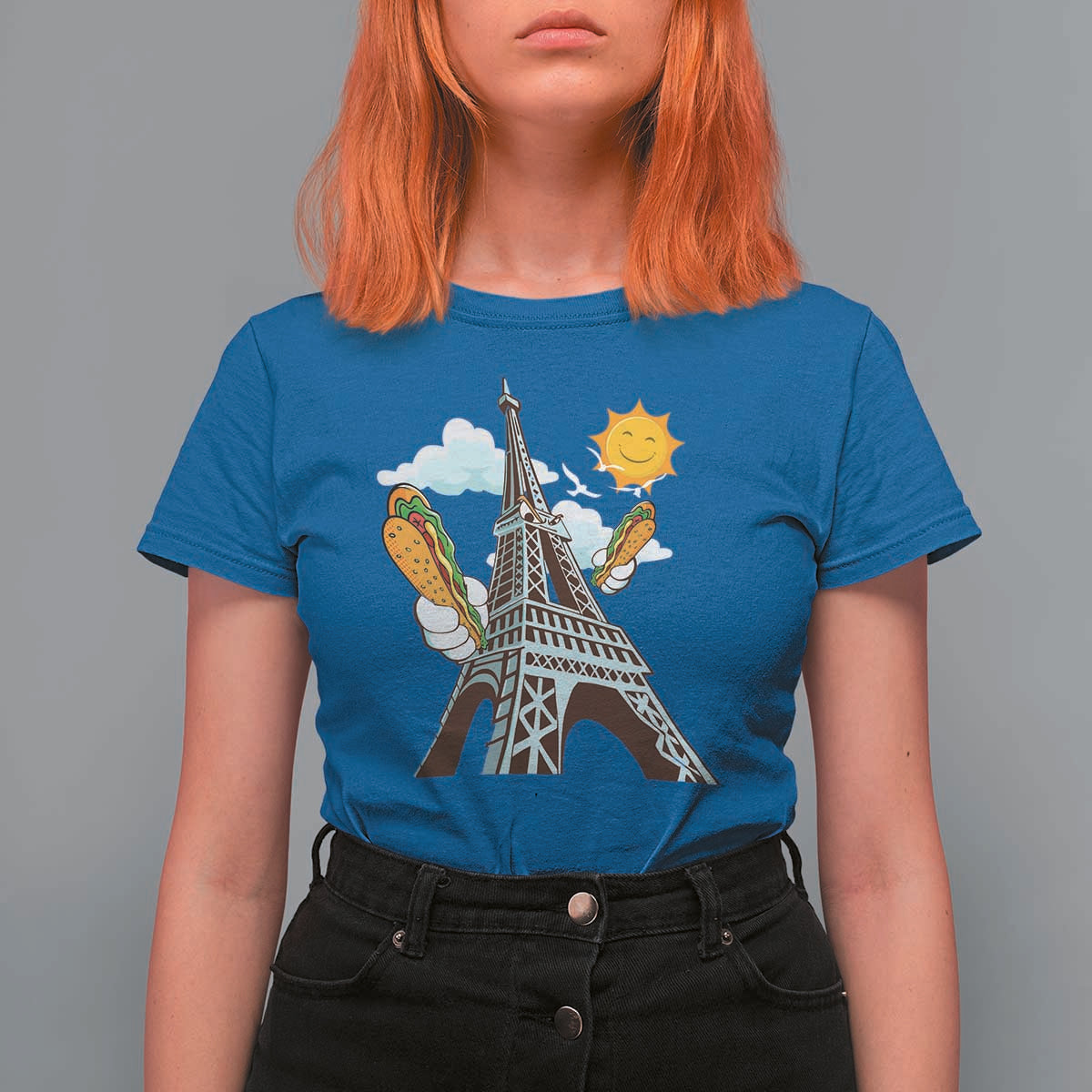 Funny French-American Heritage Month T Shirt For Women Cute Hotdog Eiffel Tower - Wonder Print Shop