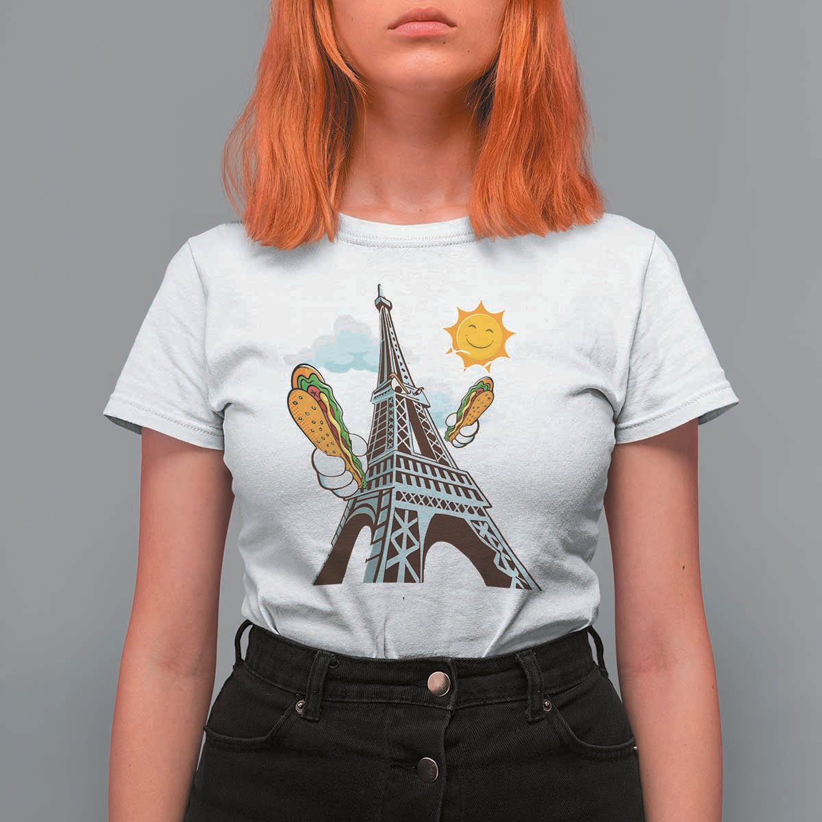 Funny French-American Heritage Month T Shirt For Women Cute Hotdog Eiffel Tower - Wonder Print Shop