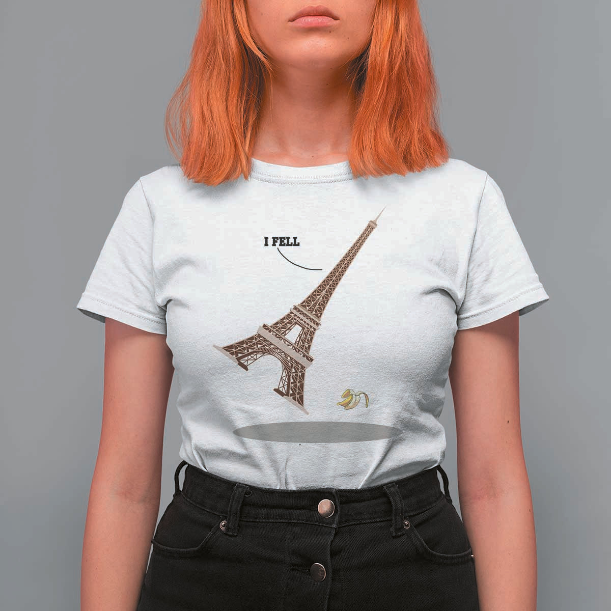 Funny Eiffel Tower T Shirt For Women I Fell Banana Peel Fallen In Paris - Wonder Print Shop