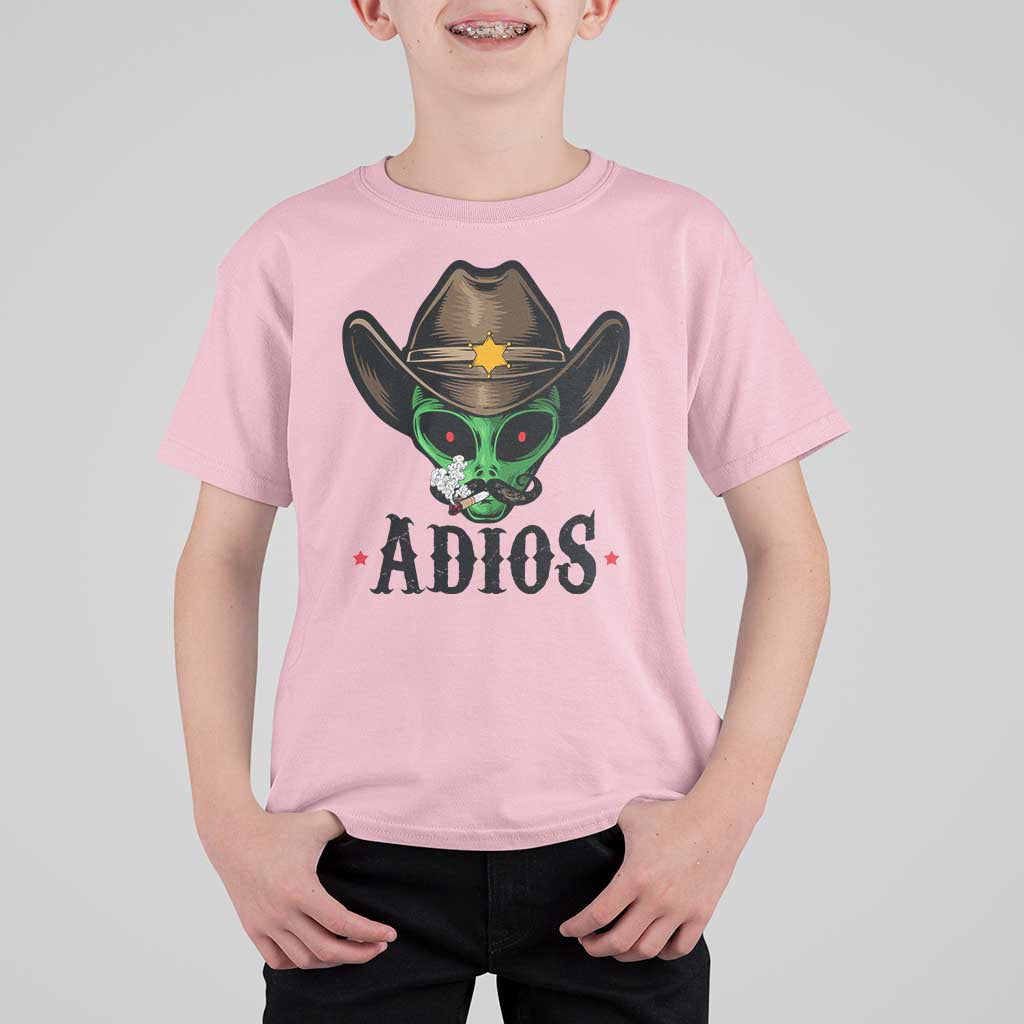 Funny Alien Cowboy T Shirt For Kid Adios Westen Life Country Hat - Wonder Print Shop
