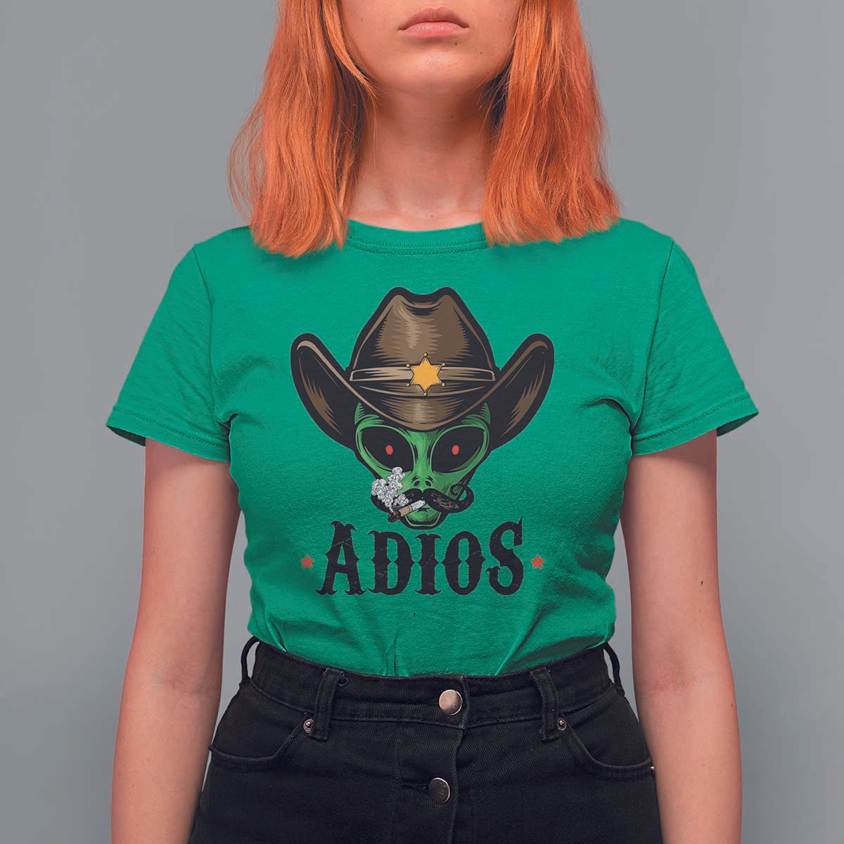 Funny Alien Cowboy T Shirt For Women Adios Westen Life Country Hat - Wonder Print Shop