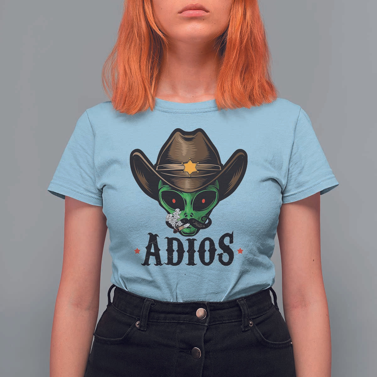 Funny Alien Cowboy T Shirt For Women Adios Westen Life Country Hat - Wonder Print Shop