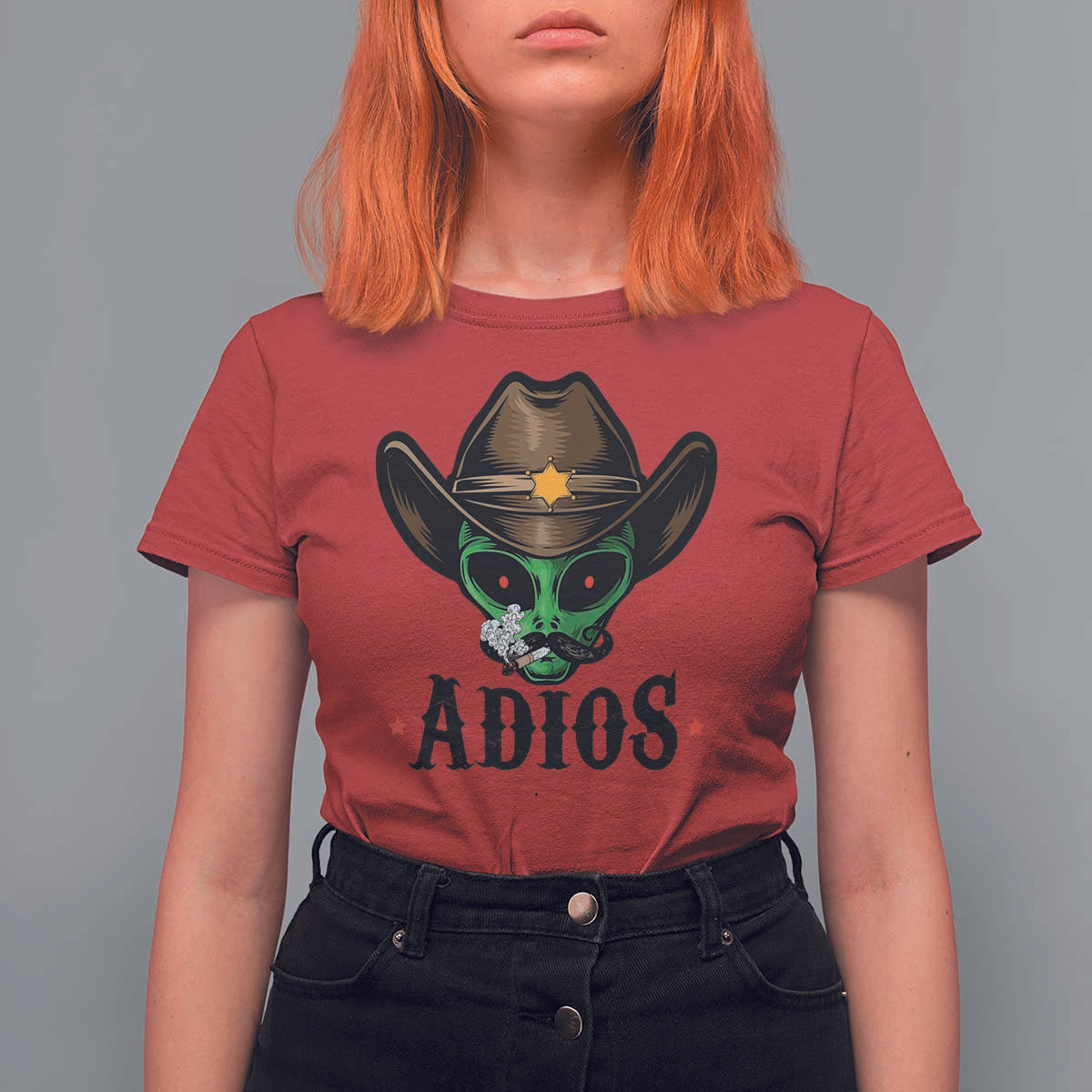 Funny Alien Cowboy T Shirt For Women Adios Westen Life Country Hat - Wonder Print Shop