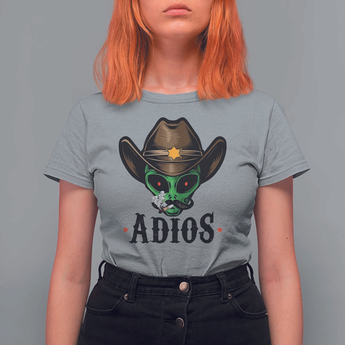 Funny Alien Cowboy T Shirt For Women Adios Westen Life Country Hat - Wonder Print Shop