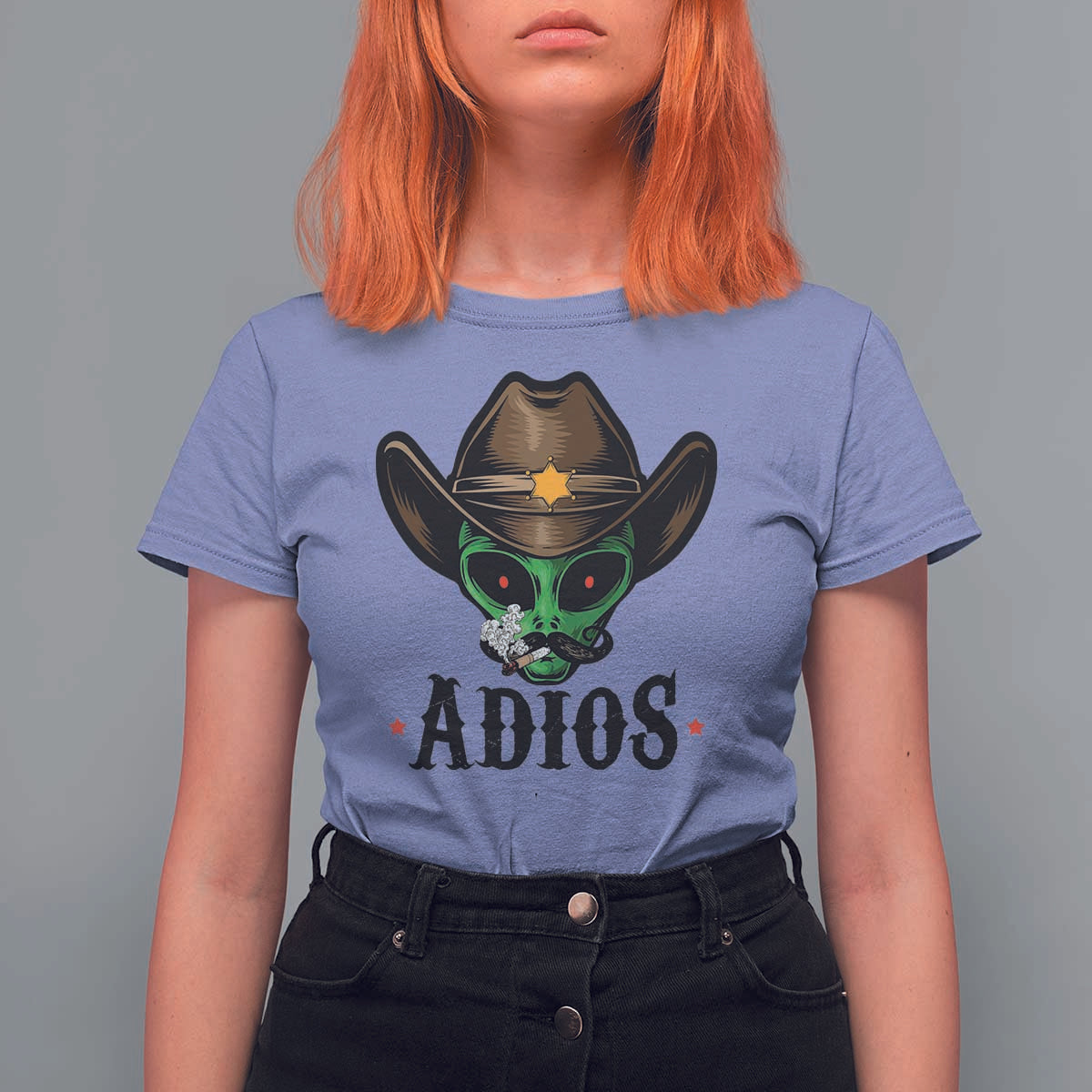 Funny Alien Cowboy T Shirt For Women Adios Westen Life Country Hat - Wonder Print Shop