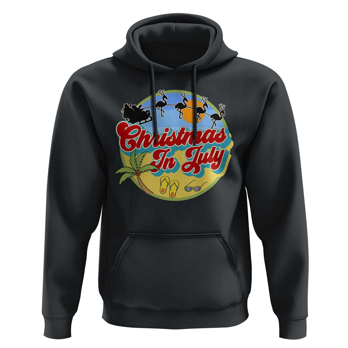 Funny Christmas In July Hoodie Flamingo With Santa Claus Palm Tree - Wonder Print Shop