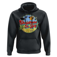 Funny Christmas In July Hoodie Flamingo With Santa Claus Palm Tree - Wonder Print Shop