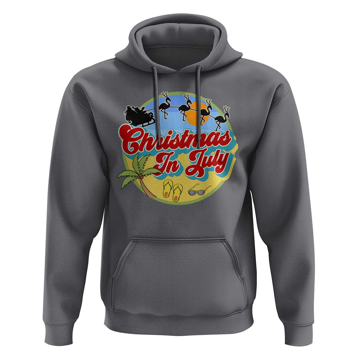 Funny Christmas In July Hoodie Flamingo With Santa Claus Palm Tree - Wonder Print Shop
