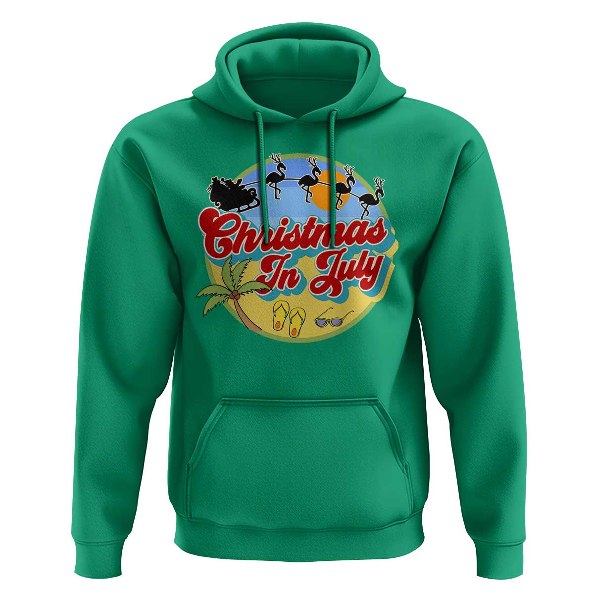 Funny Christmas In July Hoodie Flamingo With Santa Claus Palm Tree - Wonder Print Shop