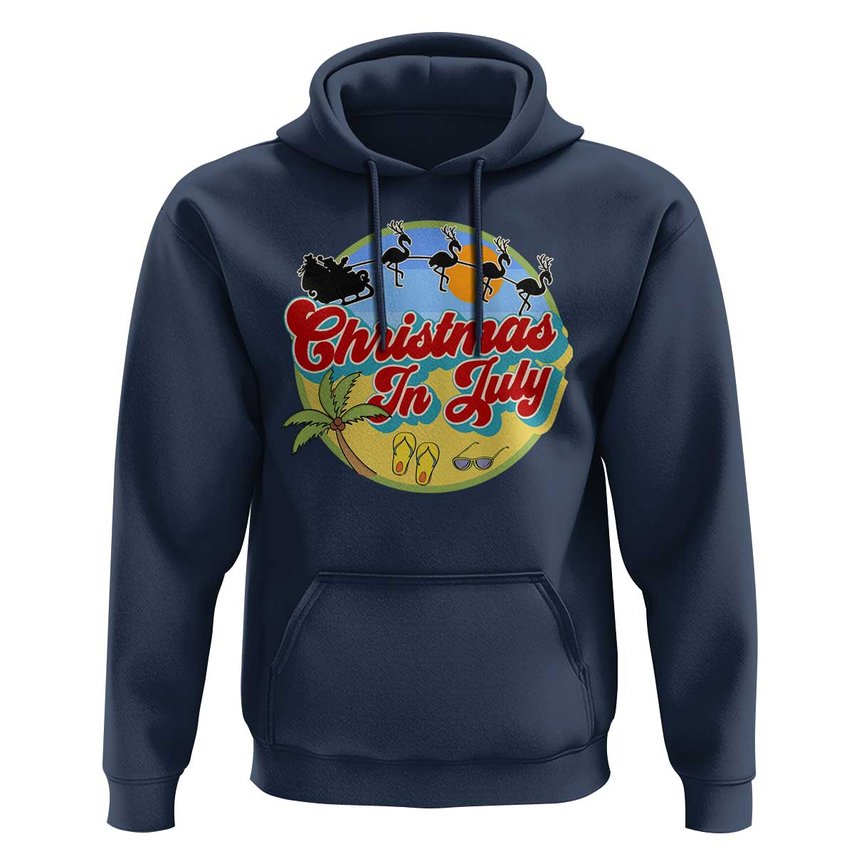 Funny Christmas In July Hoodie Flamingo With Santa Claus Palm Tree - Wonder Print Shop