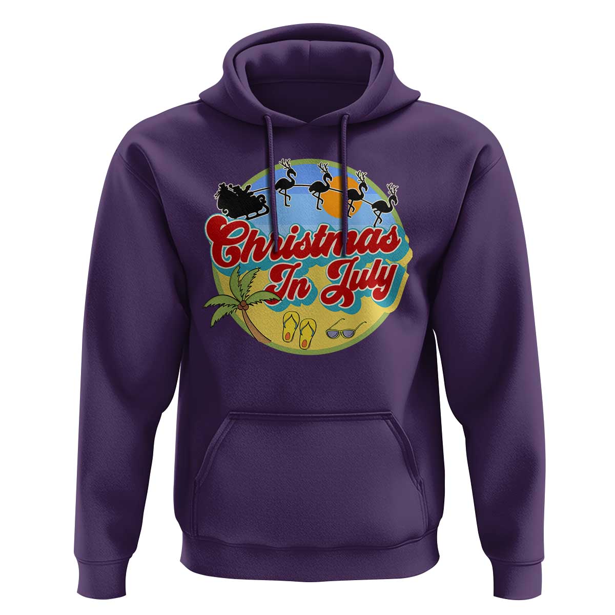 Funny Christmas In July Hoodie Flamingo With Santa Claus Palm Tree - Wonder Print Shop