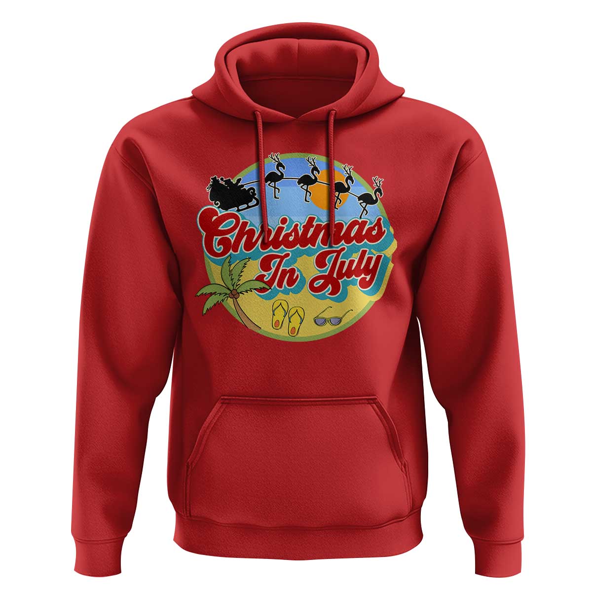 Funny Christmas In July Hoodie Flamingo With Santa Claus Palm Tree - Wonder Print Shop