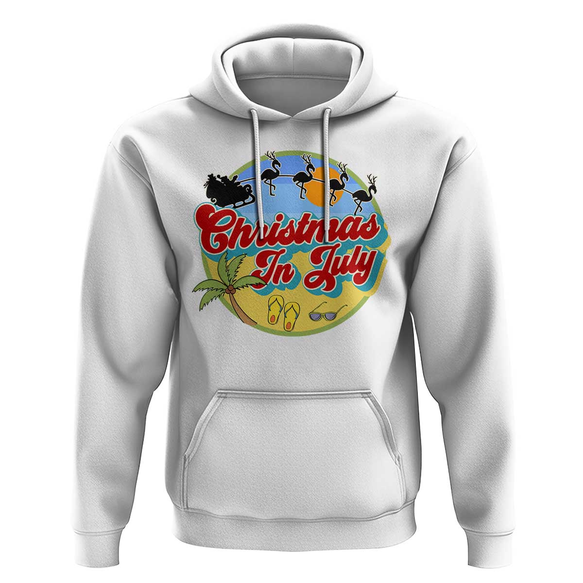 Funny Christmas In July Hoodie Flamingo With Santa Claus Palm Tree - Wonder Print Shop