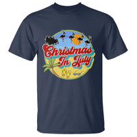 Funny Christmas In July T Shirt Flamingo With Santa Claus Palm Tree - Wonder Print Shop