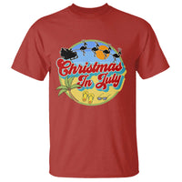 Funny Christmas In July T Shirt Flamingo With Santa Claus Palm Tree - Wonder Print Shop