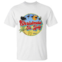 Funny Christmas In July T Shirt Flamingo With Santa Claus Palm Tree - Wonder Print Shop