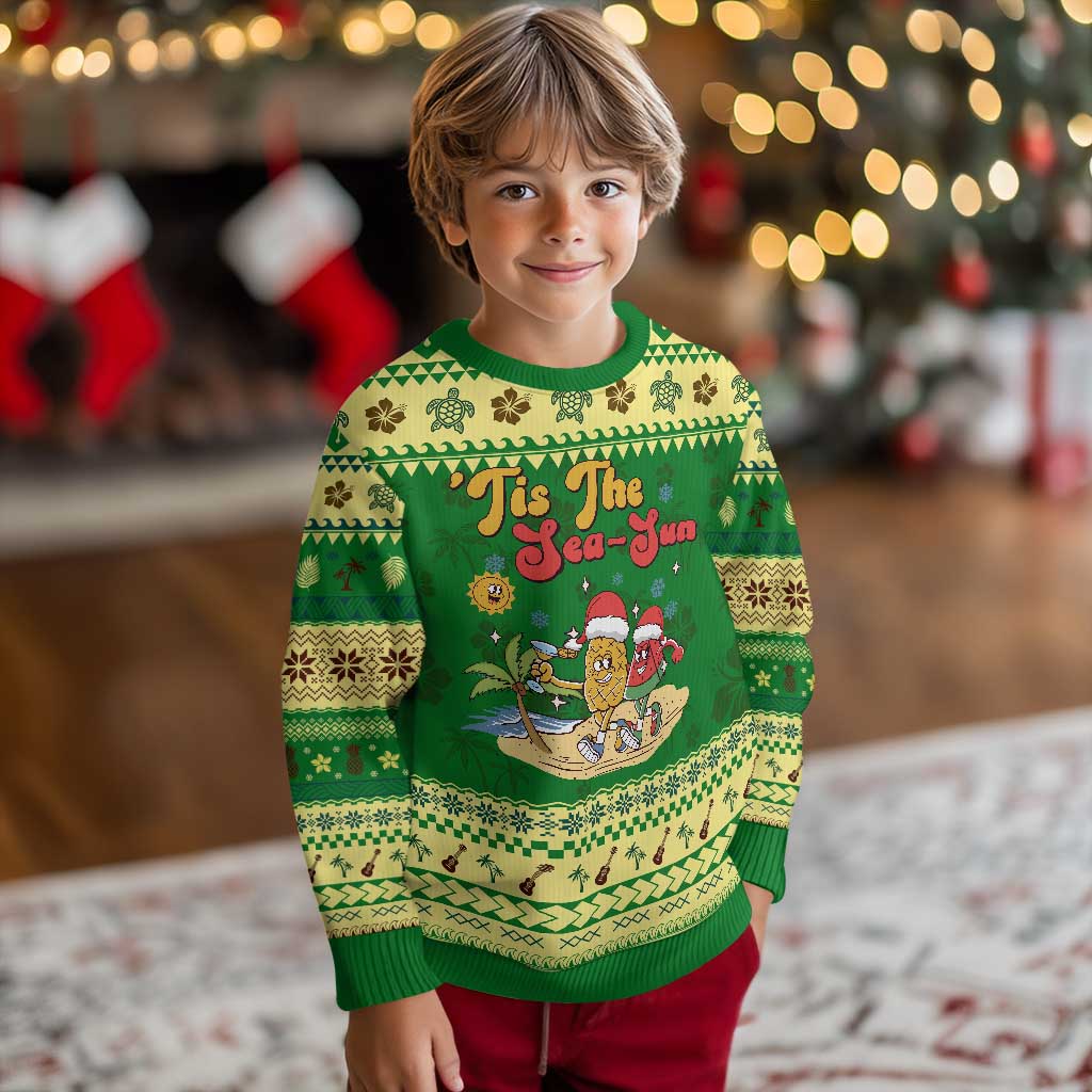 Funny Xmas In July Ugly Christmas Sweater Tis The Sea Sun Retro Tropical Pineapple Watermelon - Wonder Print Shop