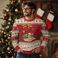 Funny Xmas In July Ugly Christmas Sweater Tis The Sea Sun Retro Tropical Pineapple Watermelon - Wonder Print Shop