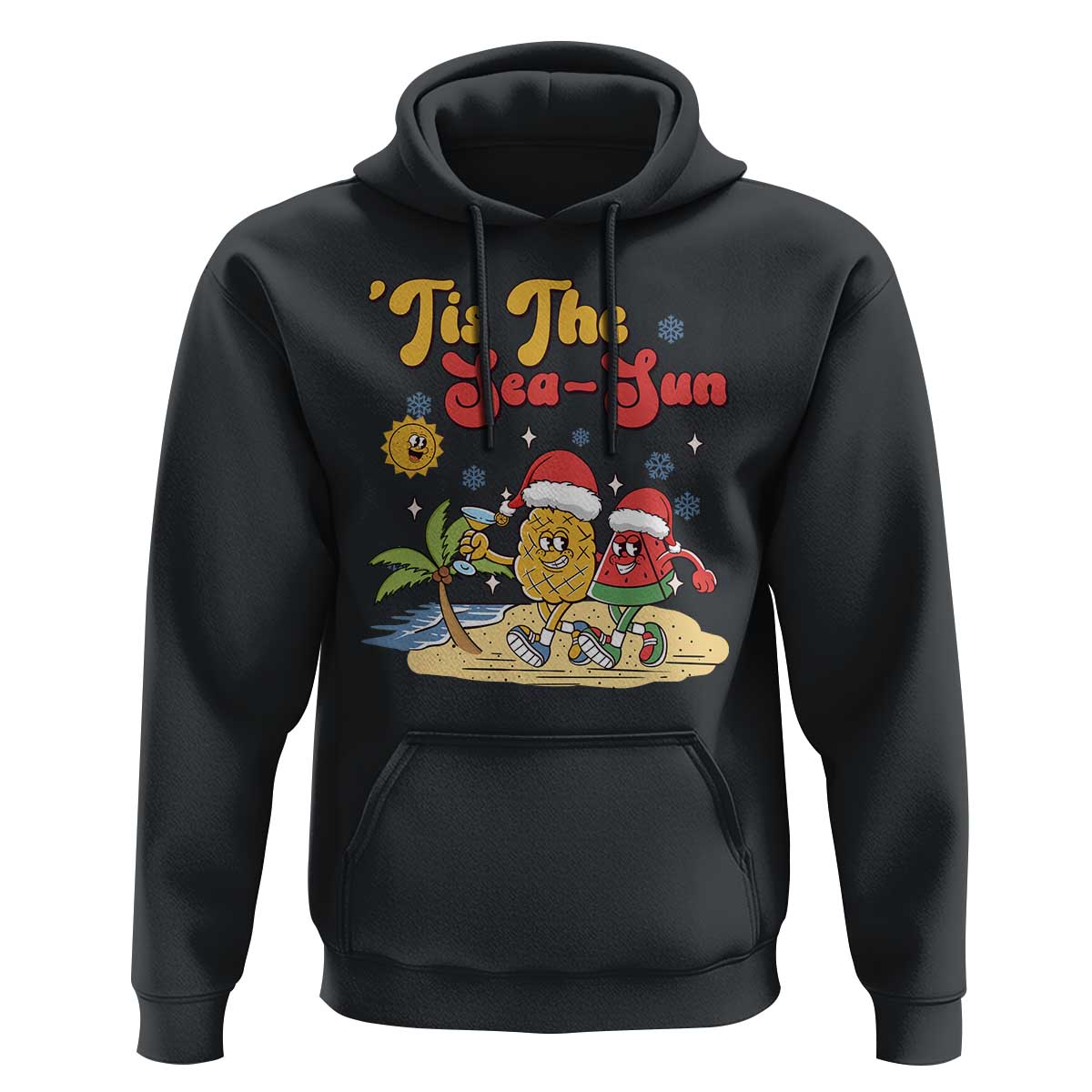 Funny Christmas In July Hoodie Tis The Sea Sun Retro Tropical Pineapple Watermelon - Wonder Print Shop