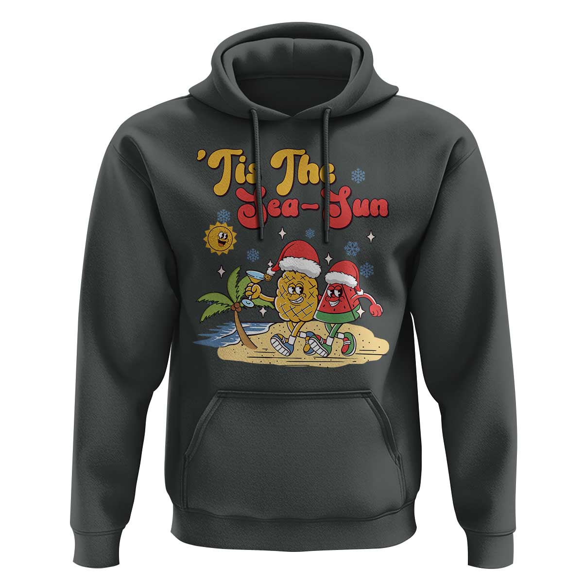 Funny Christmas In July Hoodie Tis The Sea Sun Retro Tropical Pineapple Watermelon - Wonder Print Shop