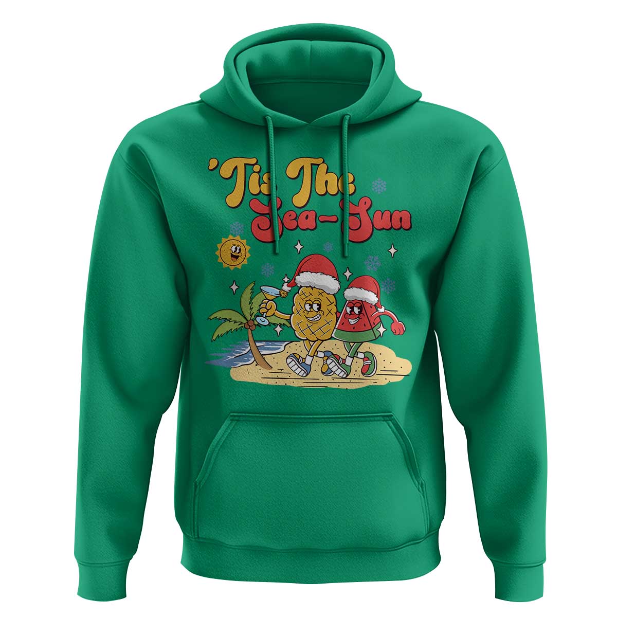 Funny Christmas In July Hoodie Tis The Sea Sun Retro Tropical Pineapple Watermelon - Wonder Print Shop
