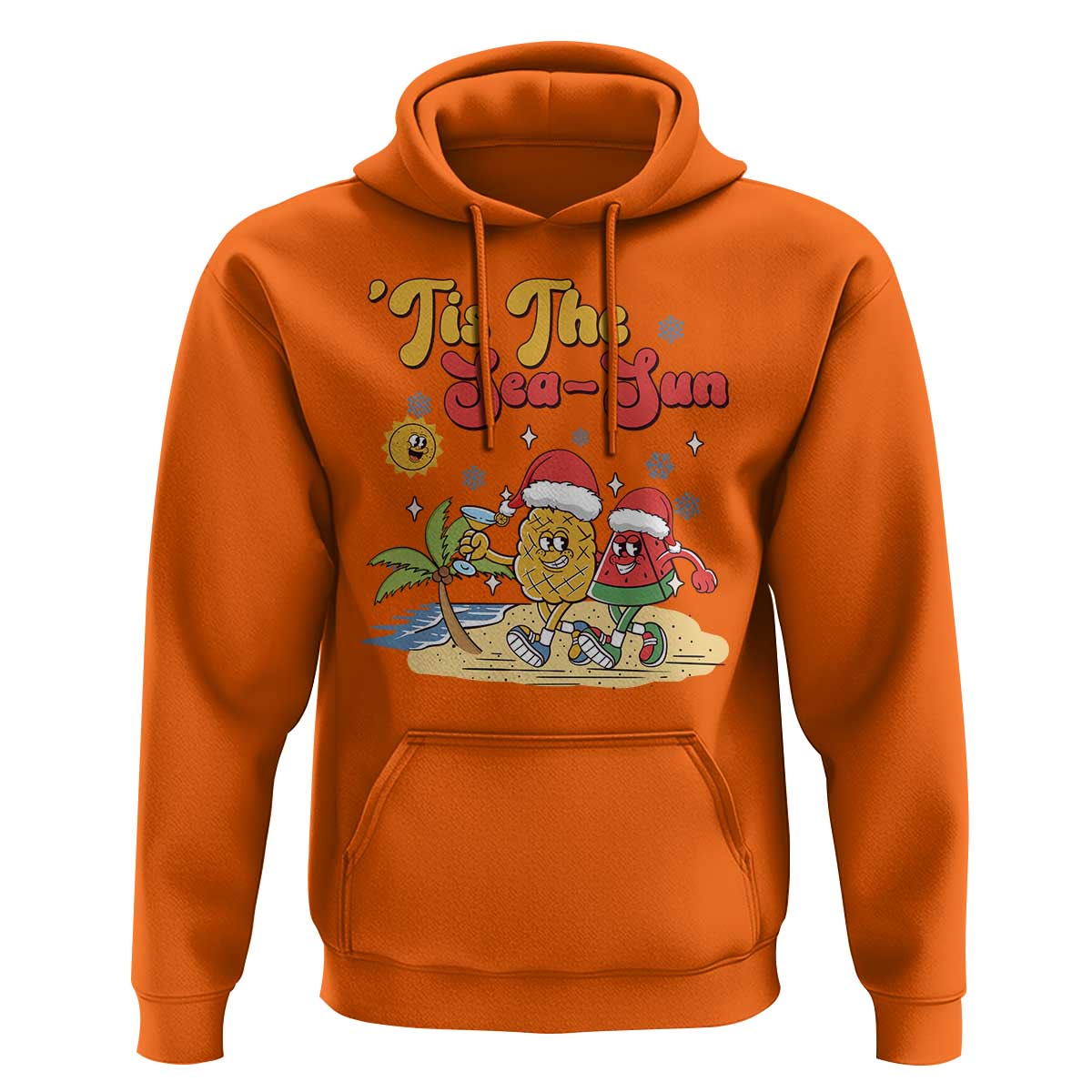 Funny Christmas In July Hoodie Tis The Sea Sun Retro Tropical Pineapple Watermelon - Wonder Print Shop