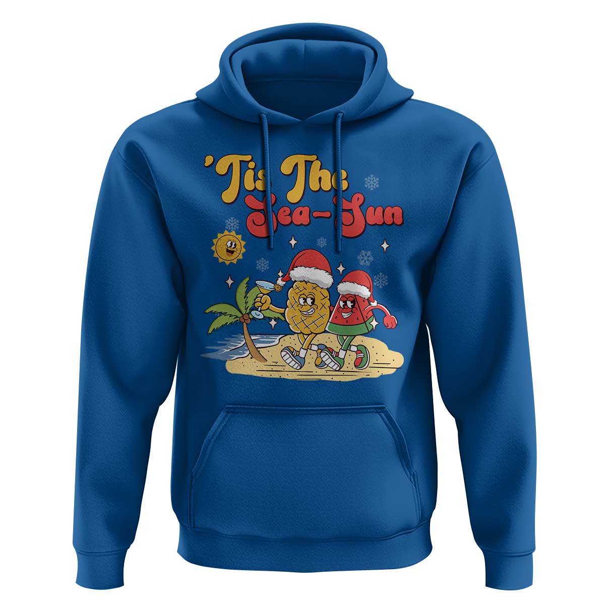 Funny Christmas In July Hoodie Tis The Sea Sun Retro Tropical Pineapple Watermelon - Wonder Print Shop