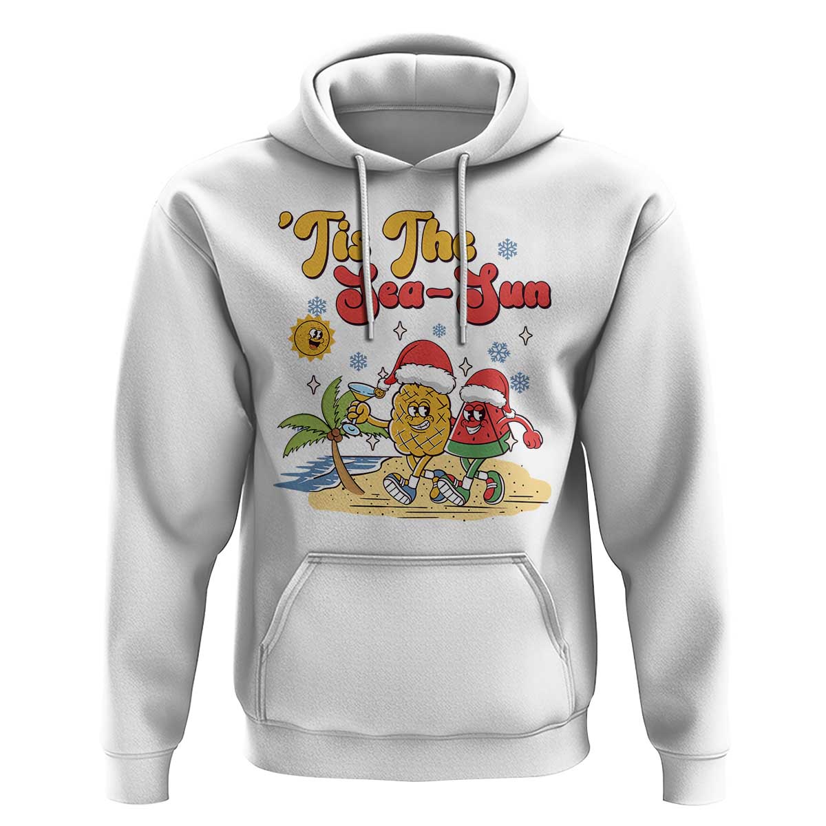 Funny Christmas In July Hoodie Tis The Sea Sun Retro Tropical Pineapple Watermelon - Wonder Print Shop