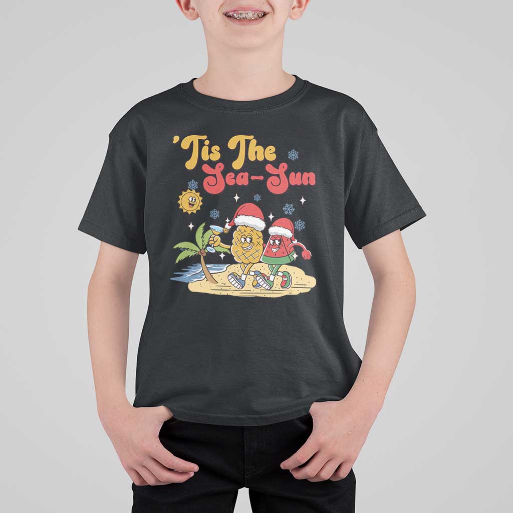 Funny Christmas In July T Shirt For Kid Tis The Sea Sun Retro Tropical Pineapple Watermelon - Wonder Print Shop