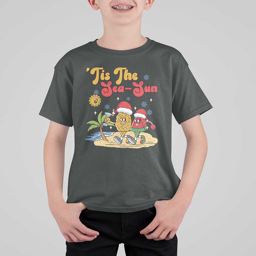 Funny Christmas In July T Shirt For Kid Tis The Sea Sun Retro Tropical Pineapple Watermelon - Wonder Print Shop