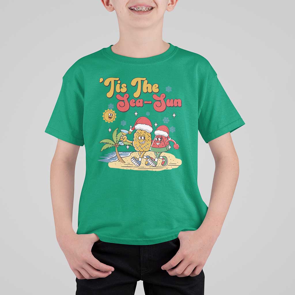 Funny Christmas In July T Shirt For Kid Tis The Sea Sun Retro Tropical Pineapple Watermelon - Wonder Print Shop