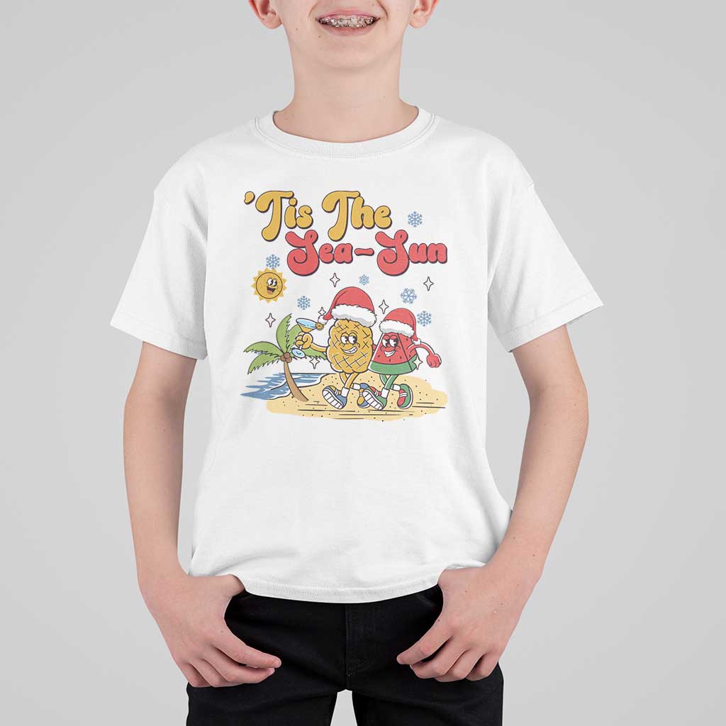 Funny Christmas In July T Shirt For Kid Tis The Sea Sun Retro Tropical Pineapple Watermelon - Wonder Print Shop