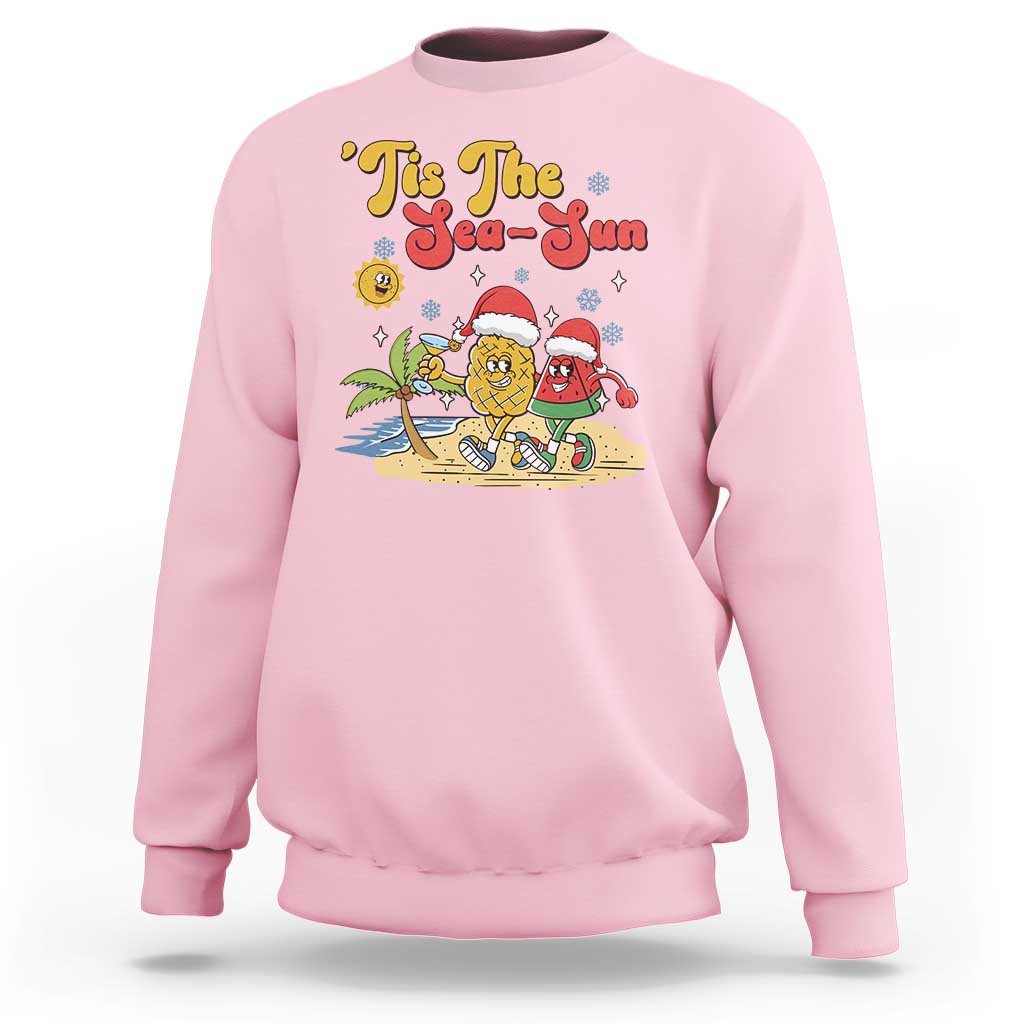 Funny Christmas In July Sweatshirt Tis The Sea Sun Retro Tropical Pineapple Watermelon - Wonder Print Shop