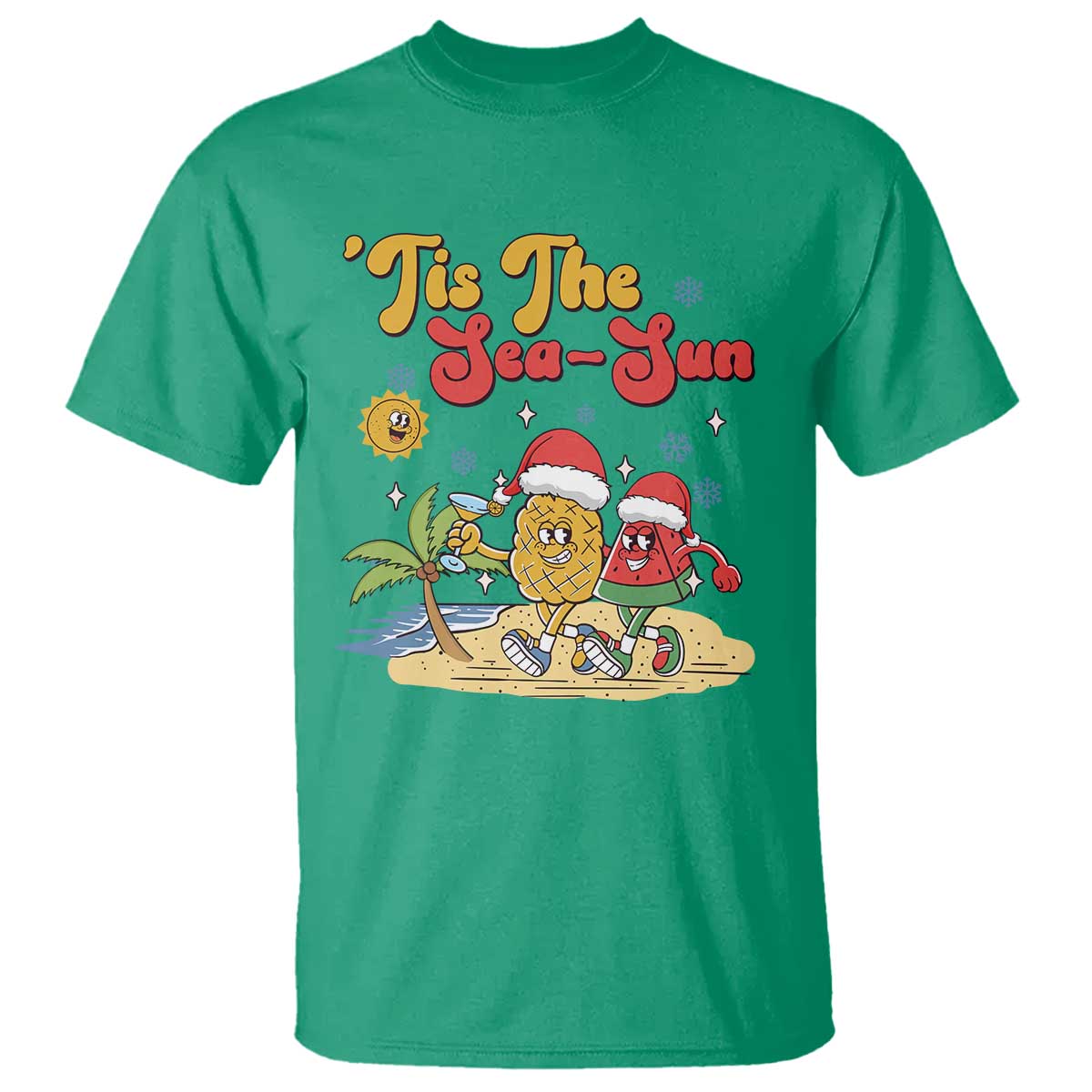 Funny Christmas In July T Shirt Tis The Sea Sun Retro Tropical Pineapple Watermelon - Wonder Print Shop
