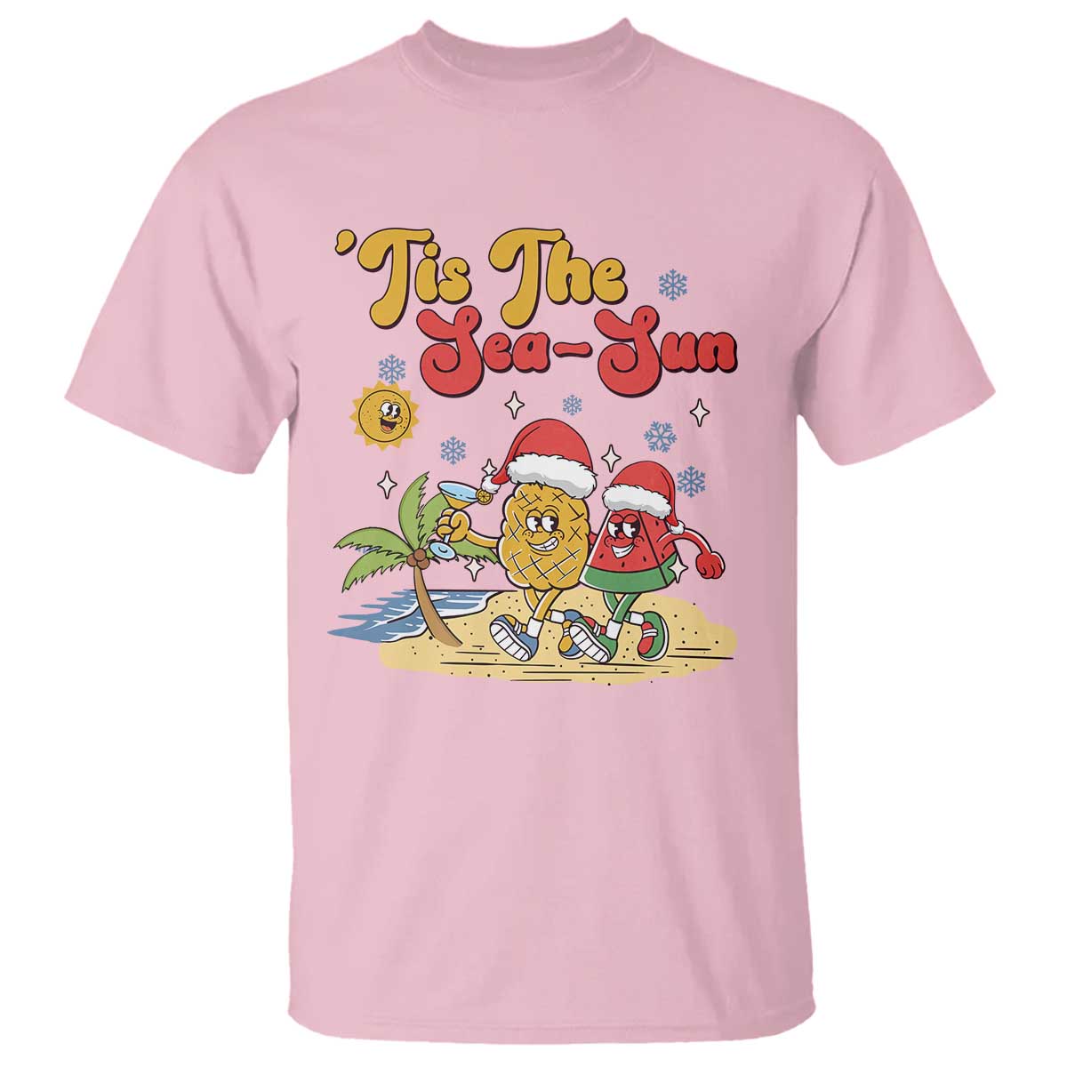 Funny Christmas In July T Shirt Tis The Sea Sun Retro Tropical Pineapple Watermelon - Wonder Print Shop