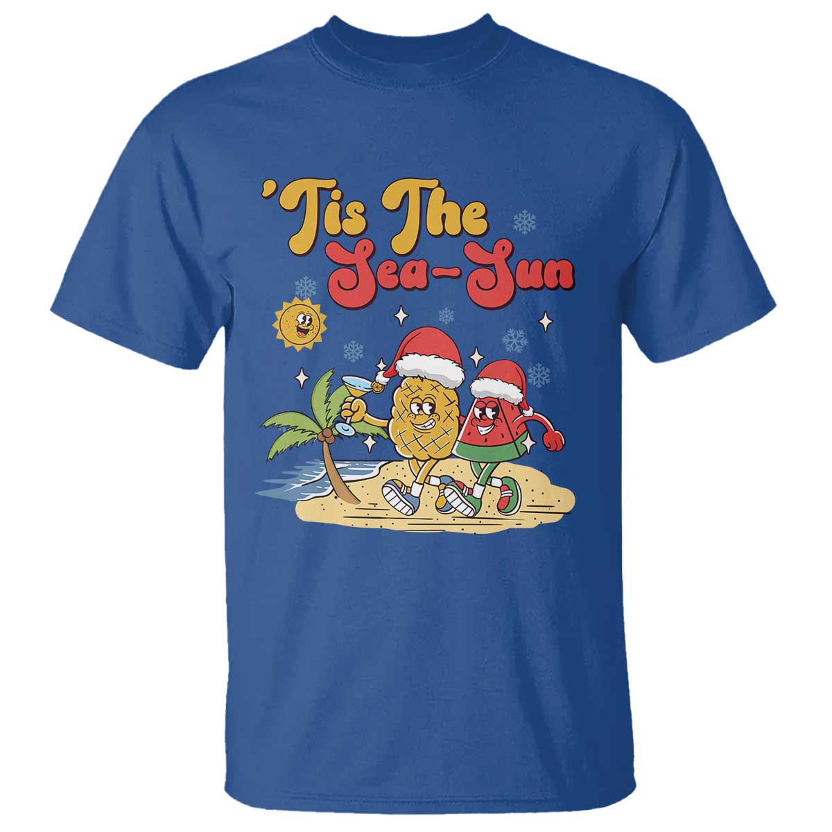 Funny Christmas In July T Shirt Tis The Sea Sun Retro Tropical Pineapple Watermelon - Wonder Print Shop