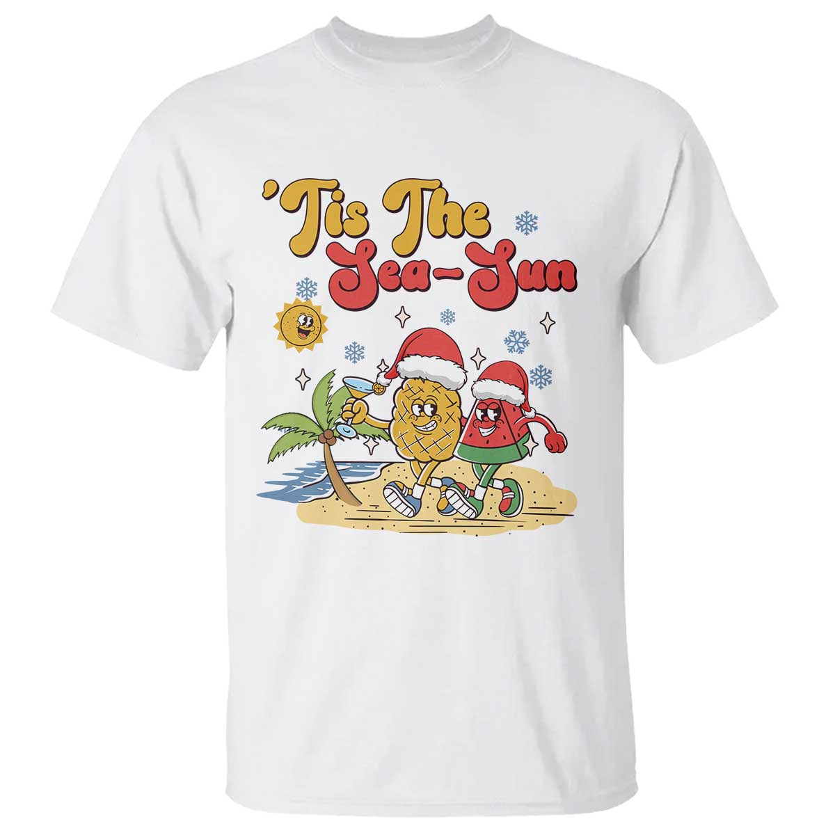 Funny Christmas In July T Shirt Tis The Sea Sun Retro Tropical Pineapple Watermelon - Wonder Print Shop