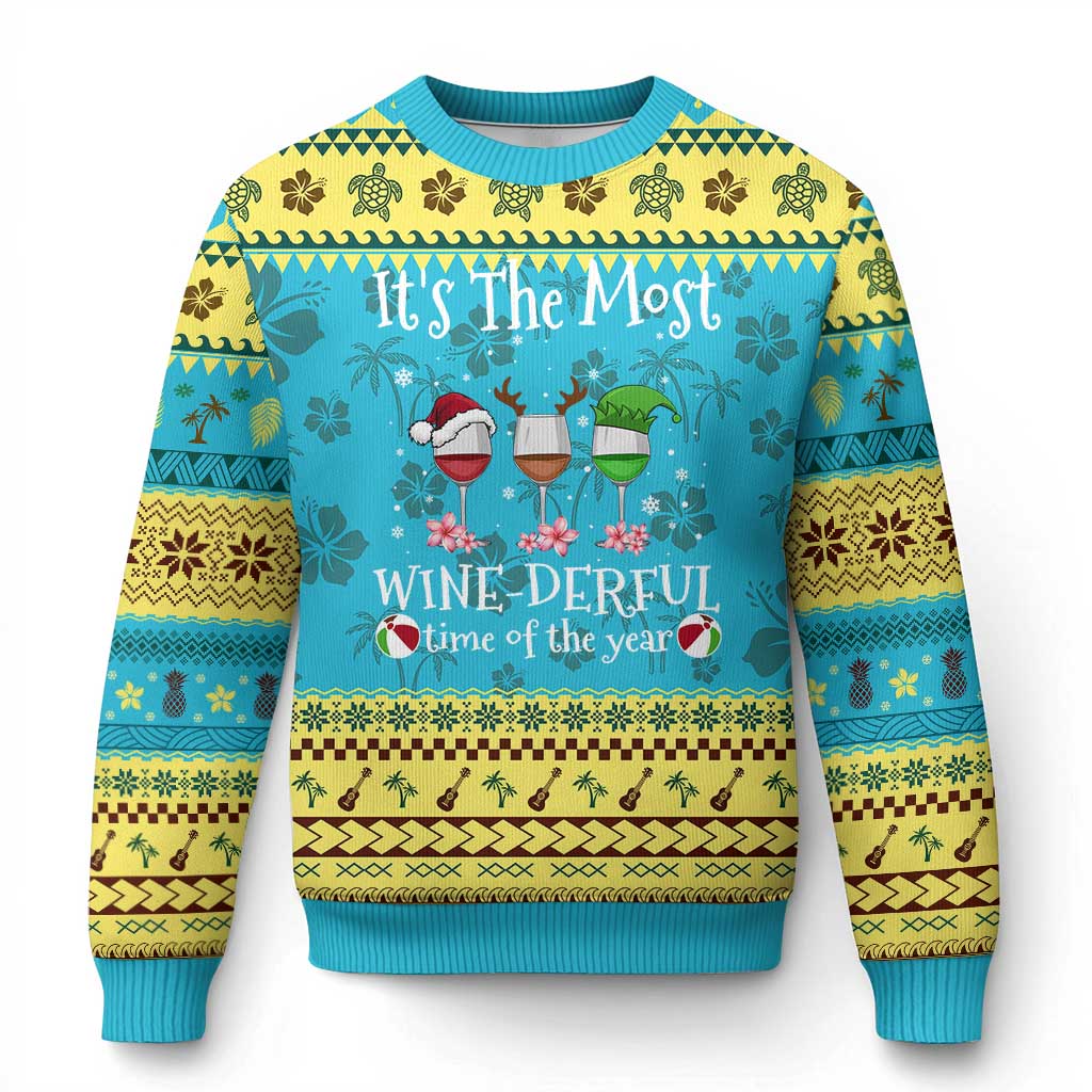 Funny Xmas In July Ugly Christmas Sweater It's The Most Winederful Time Of The Year Wine Glasses Flower - Wonder Print Shop